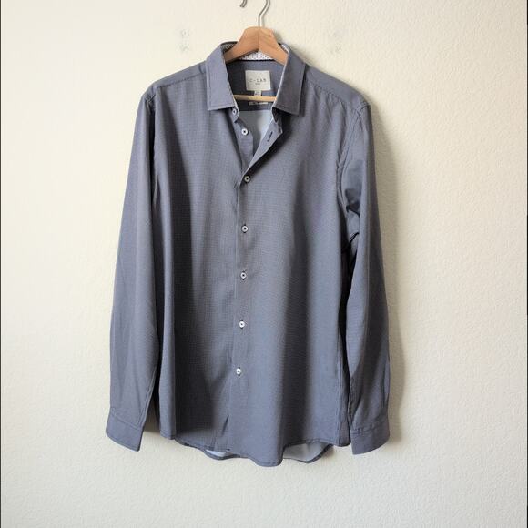 C-Lab NYC Shirt Size Large 16 1/2 Blue Patterned Slim Fit Button Front Career - Picture 6 of 7